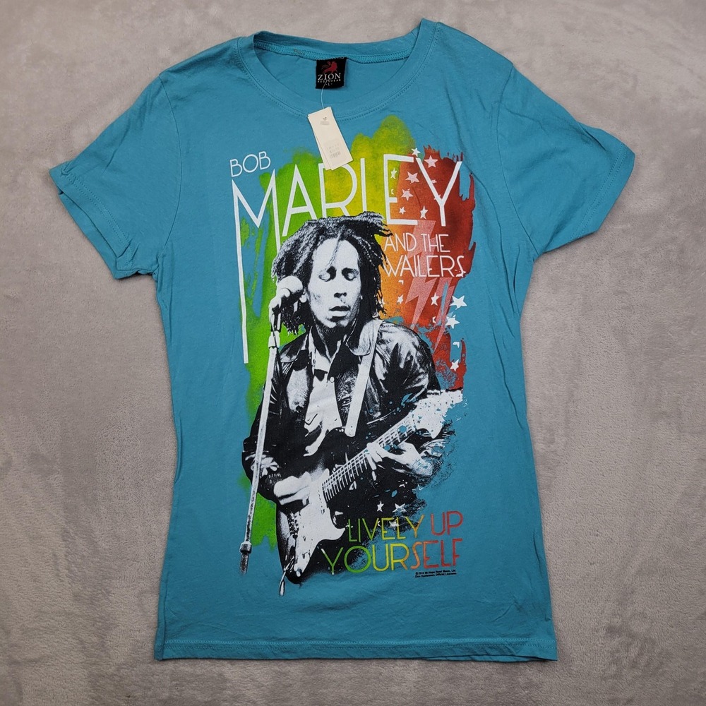 Bob Marley Shirt Mens Large Zion Rootswear Reggae Music Wailers Jamaica Blue